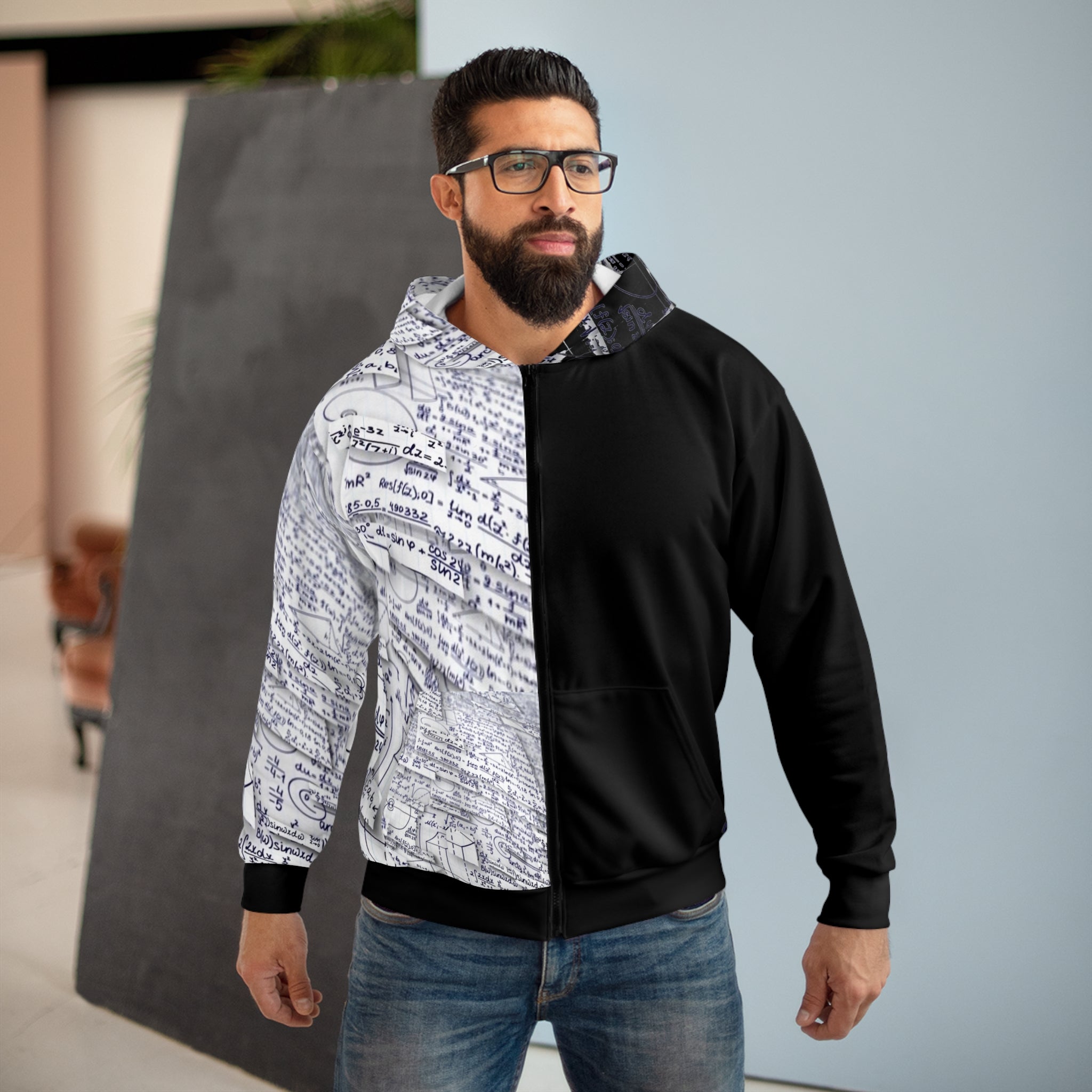 Unisex Zip Hoodie (AOP) | Crazy Math Equation Collection | Math Art | Gift | Math Equation black by SharksEye Treasures