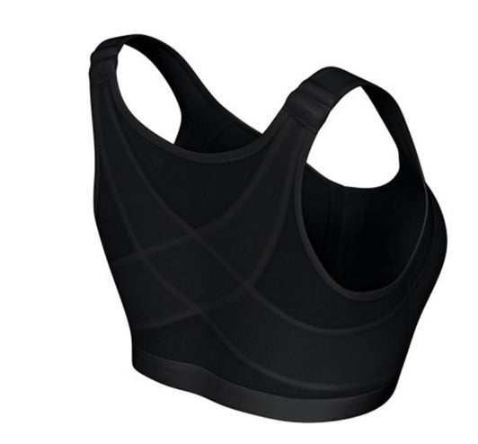 Black posture correcting push-up bra with wide straps and supportive back design