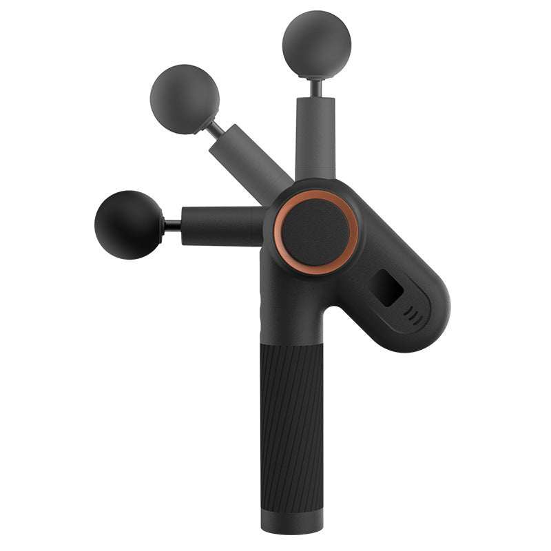 USB rechargeable black massage gun with rotatable arm and LED display