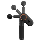 USB rechargeable black massage gun with rotatable arm and LED display