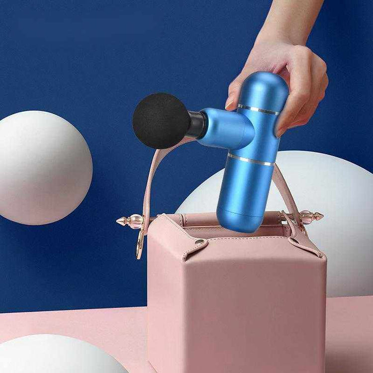 Compact blue mini fascia gun muscle massager for deep stimulation and relaxation