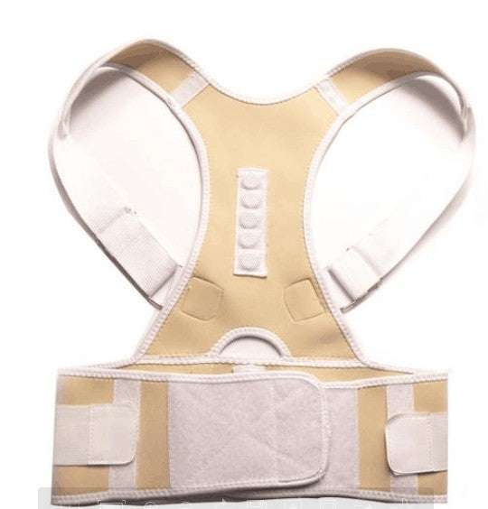 Beige neoprene posture adjustment belt with magnetic therapy for shoulder and back support
