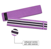 Purple fabric resistance band with anti-skid stripes for fitness and sports use