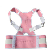 Pink neoprene posture adjustment belt with white adjustable straps for shoulder and back support