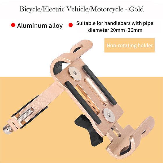 Gold aluminum alloy mobile phone mount for mountain bike handlebars 20-36mm pipe diameter with non-rotating holder