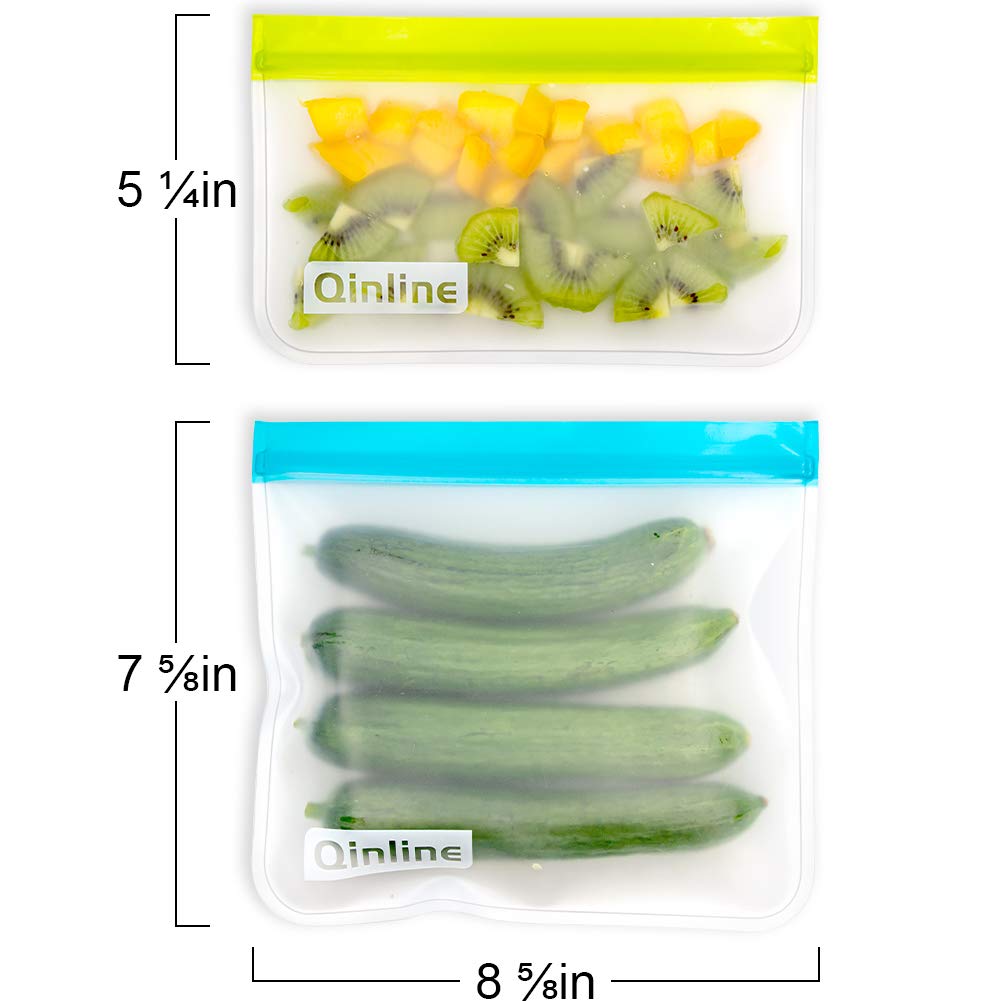 Qinline Reusable Food Storage Bags - 10 Pack Dishwasher Safe Freezer Bags, BPA Free Reusable Bags Silicone, Leakproof Reusable Lunch Bag for Salad Fruit Travel - 2 Gallon 4 Sandwich 4 Snack Bags