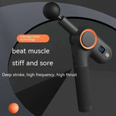 USB rechargeable rotatable angle massage gun with LED screen and multi-gear adjustment in black and orange color