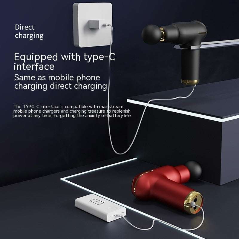 Household mini USB massage gun with type-C charging interface in black and red colors