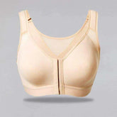 Beige posture correcting push-up bra with front closure and wide straps