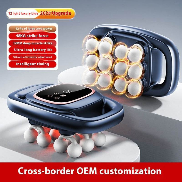 12 head massage gun with HD LCD screen, 30 gear adjustment, low noise, blue color multifunctional massage instrument