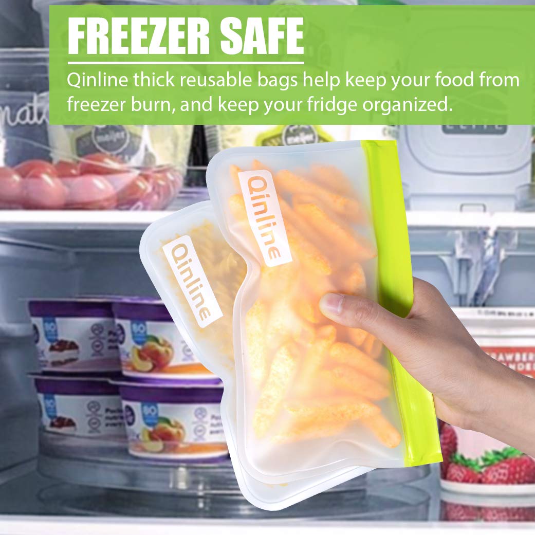 Qinline Reusable Food Storage Bags - 10 Pack Dishwasher Safe Freezer Bags, BPA Free Reusable Bags Silicone, Leakproof Reusable Lunch Bag for Salad Fruit Travel - 2 Gallon 4 Sandwich 4 Snack Bags