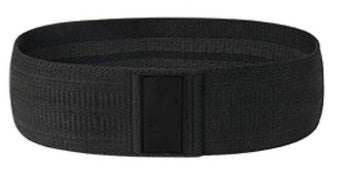 Black fabric resistance band made of polyester cotton and latex silk for fitness and health massage.