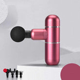 Compact red mini fascia gun massage device with black foam head for muscle relaxation