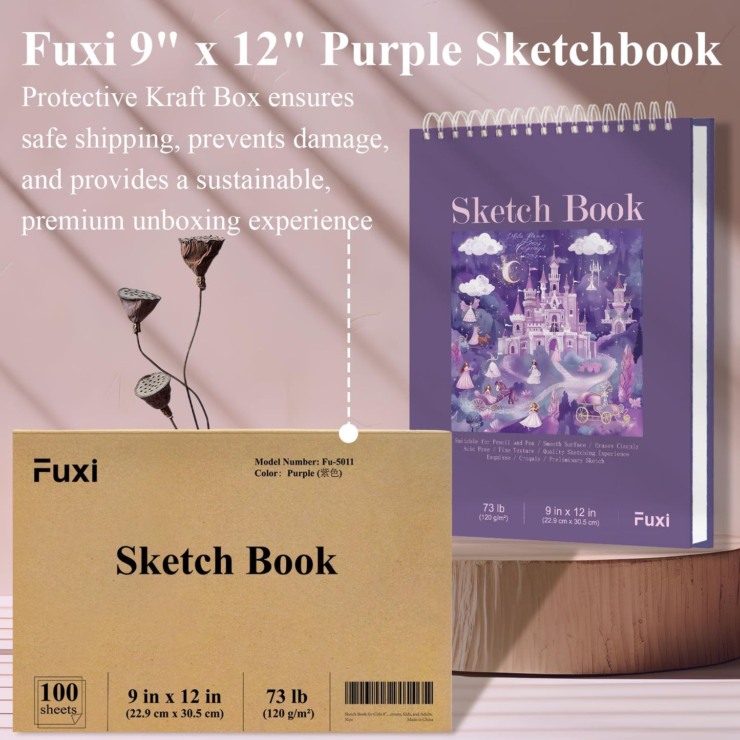 9 x 12 inches Sketch Book, Top Spiral Bound Sketch Pad, 1 Pack 100-Sheets (68lb/100gsm), Acid Free Art Sketchbook Artistic Drawing Painting Writing Paper for Kids Adults Beginners Artists