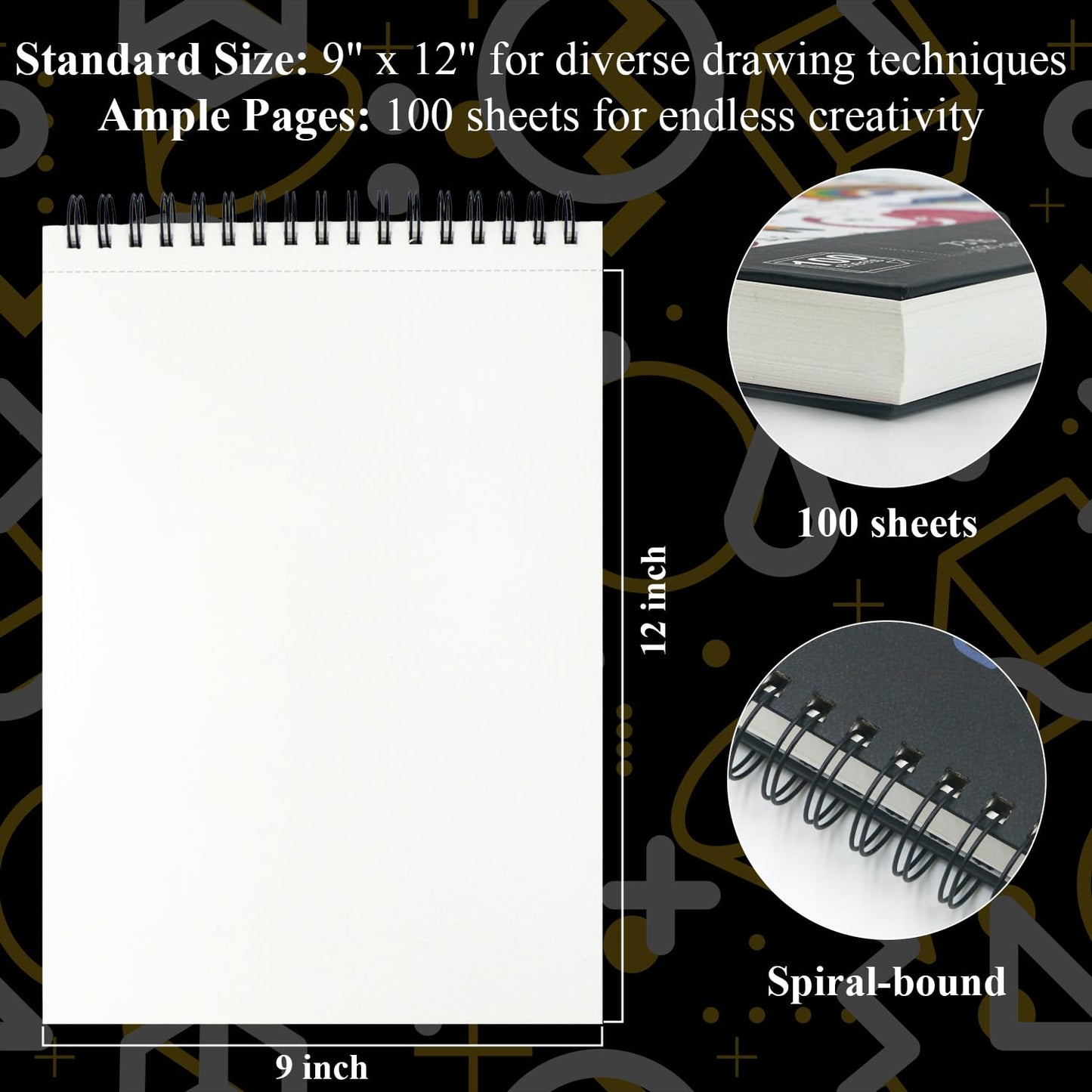 9 x 12 inches Sketch Book, Top Spiral Bound Sketch Pad, 1 Pack 100-Sheets (68lb/100gsm), Acid Free Art Sketchbook Artistic Drawing Painting Writing Paper for Kids Adults Beginners Artists