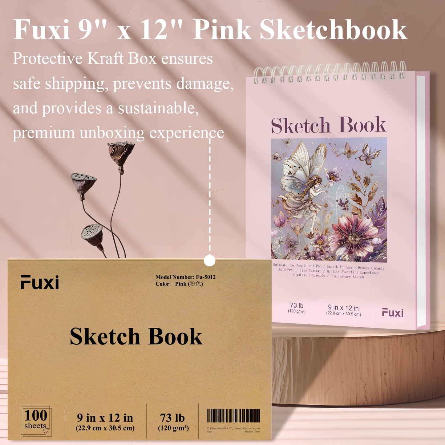 9 x 12 inches Sketch Book, Top Spiral Bound Sketch Pad, 1 Pack 100-Sheets (68lb/100gsm), Acid Free Art Sketchbook Artistic Drawing Painting Writing Paper for Kids Adults Beginners Artists