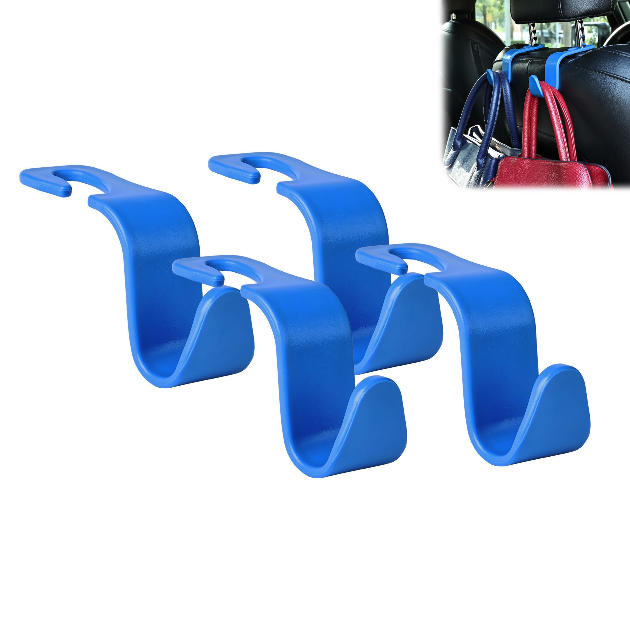Amooca Car Seat Headrest Hook 4 Pack Hanger Storage Organizer Universal for Handbag Purse Coat fit Universal Vehicle Car Black S Type