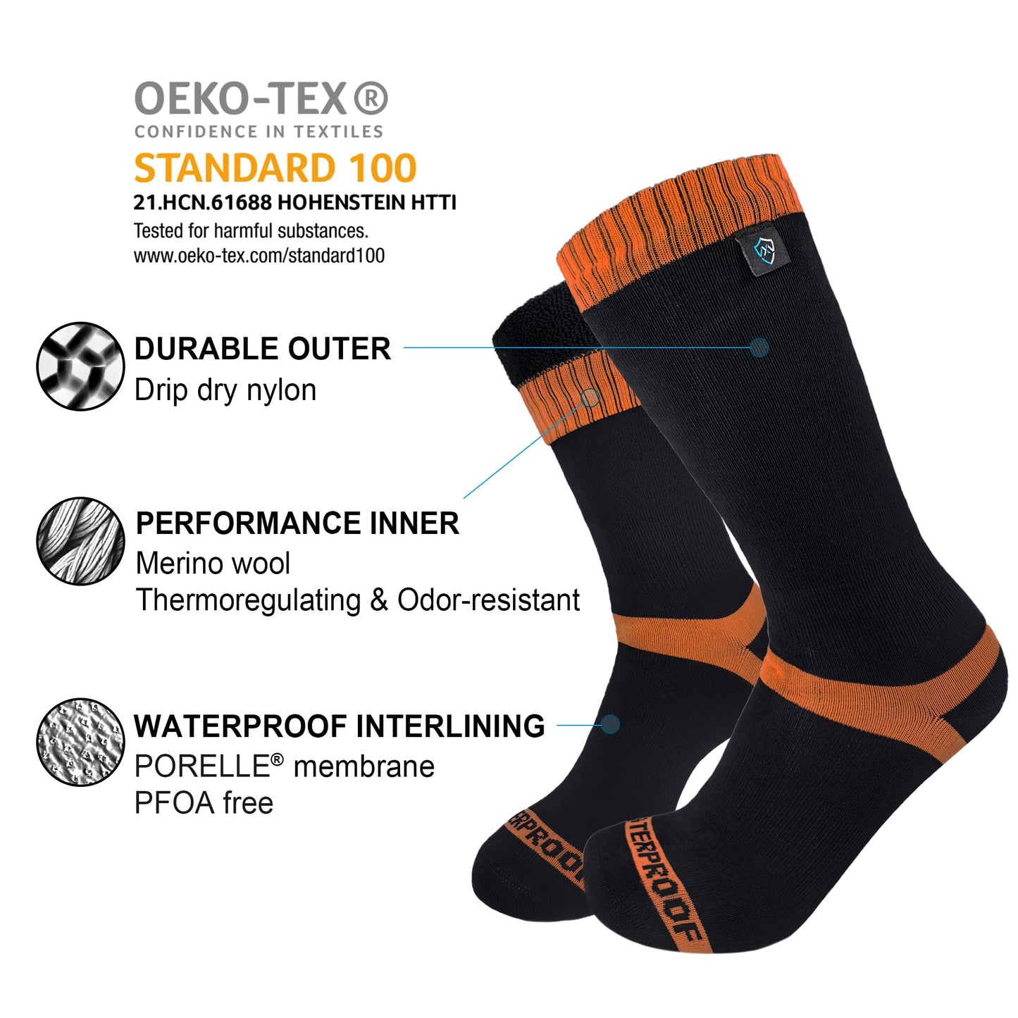 DexShell Waterproof Socks for Men and Women Membrane Insulated Thermal Mid Calf for Cold Weather Hiking Hunting Activities