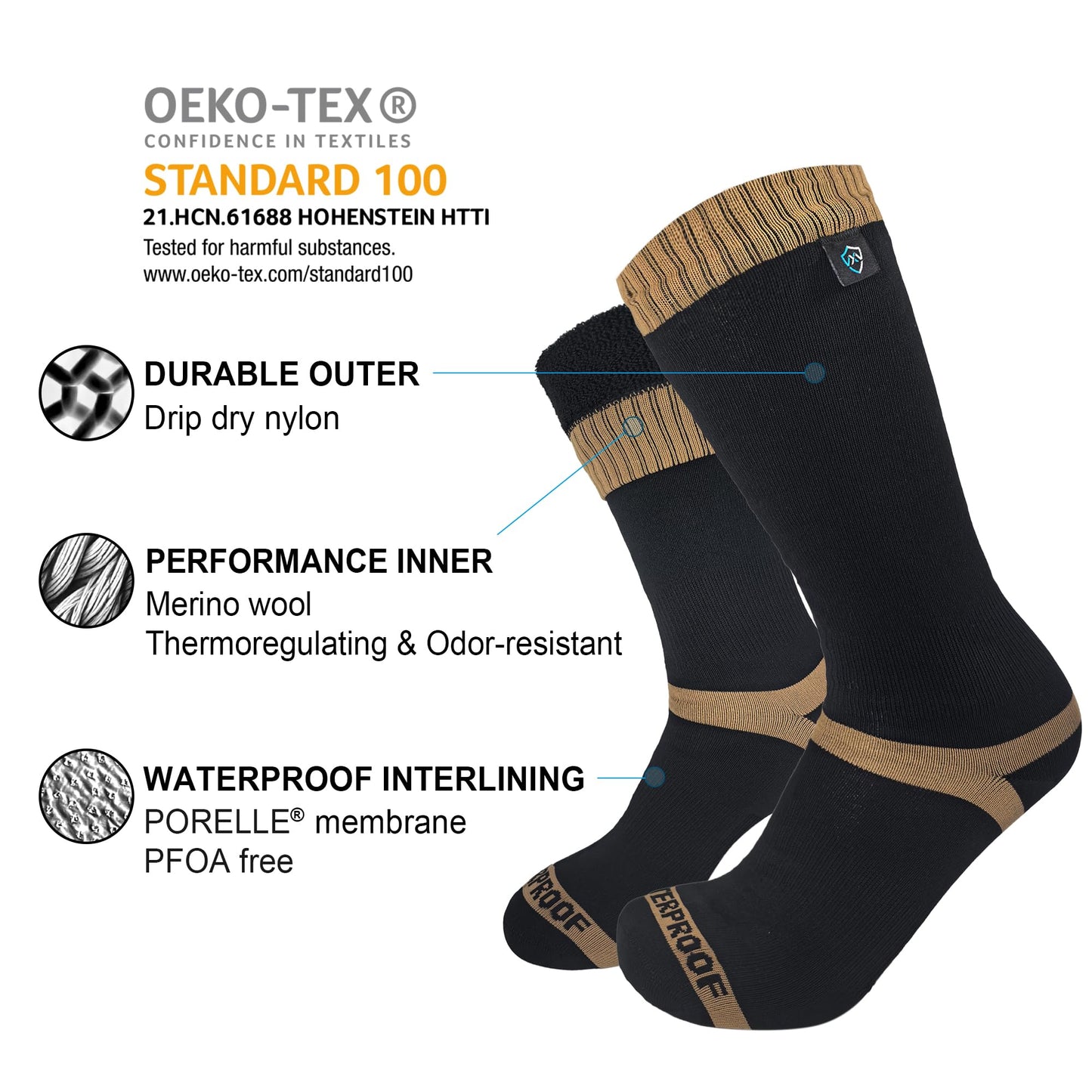 DexShell Waterproof Socks for Men and Women Membrane Insulated Thermal Mid Calf for Cold Weather Hiking Hunting Activities