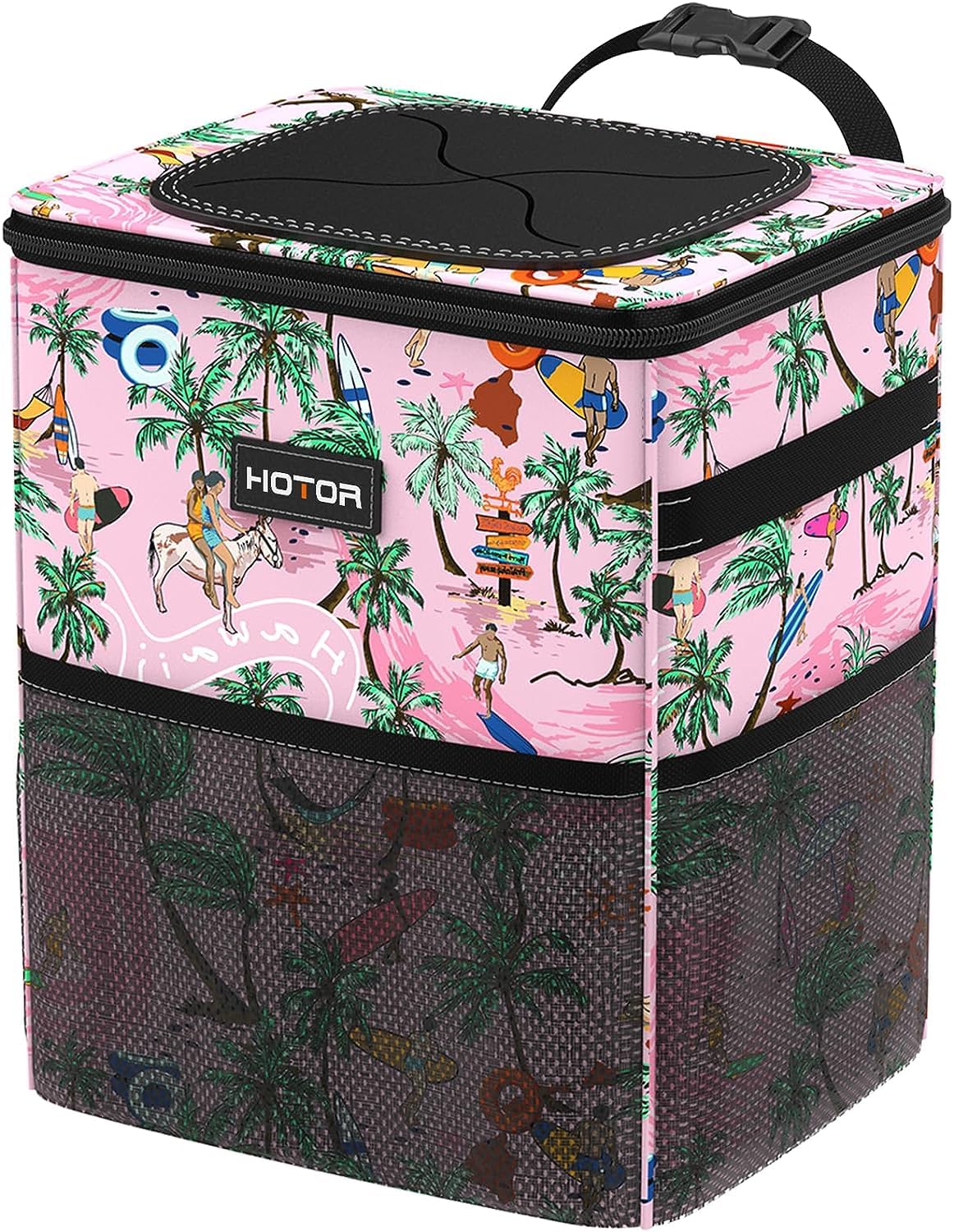 HOTOR Car Trash Can with Lid and Storage Pockets - 100% Leak-Proof Organizer, Waterproof Garbage Can, Multipurpose Trash Bin for Car, 2 Gallons, Black