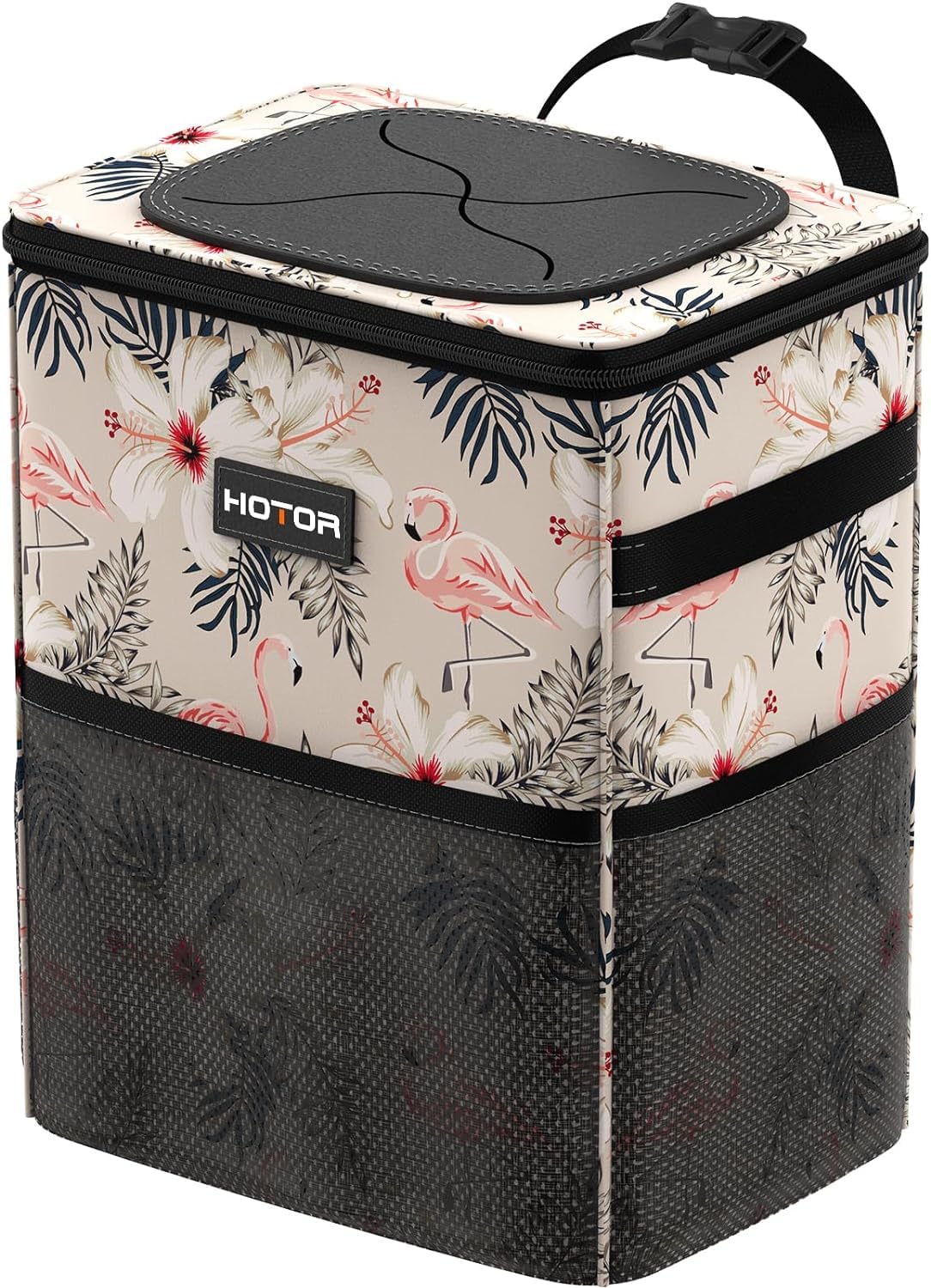 HOTOR Car Trash Can with Lid and Storage Pockets - 100% Leak-Proof Organizer, Waterproof Garbage Can, Multipurpose Trash Bin for Car, 2 Gallons, Black