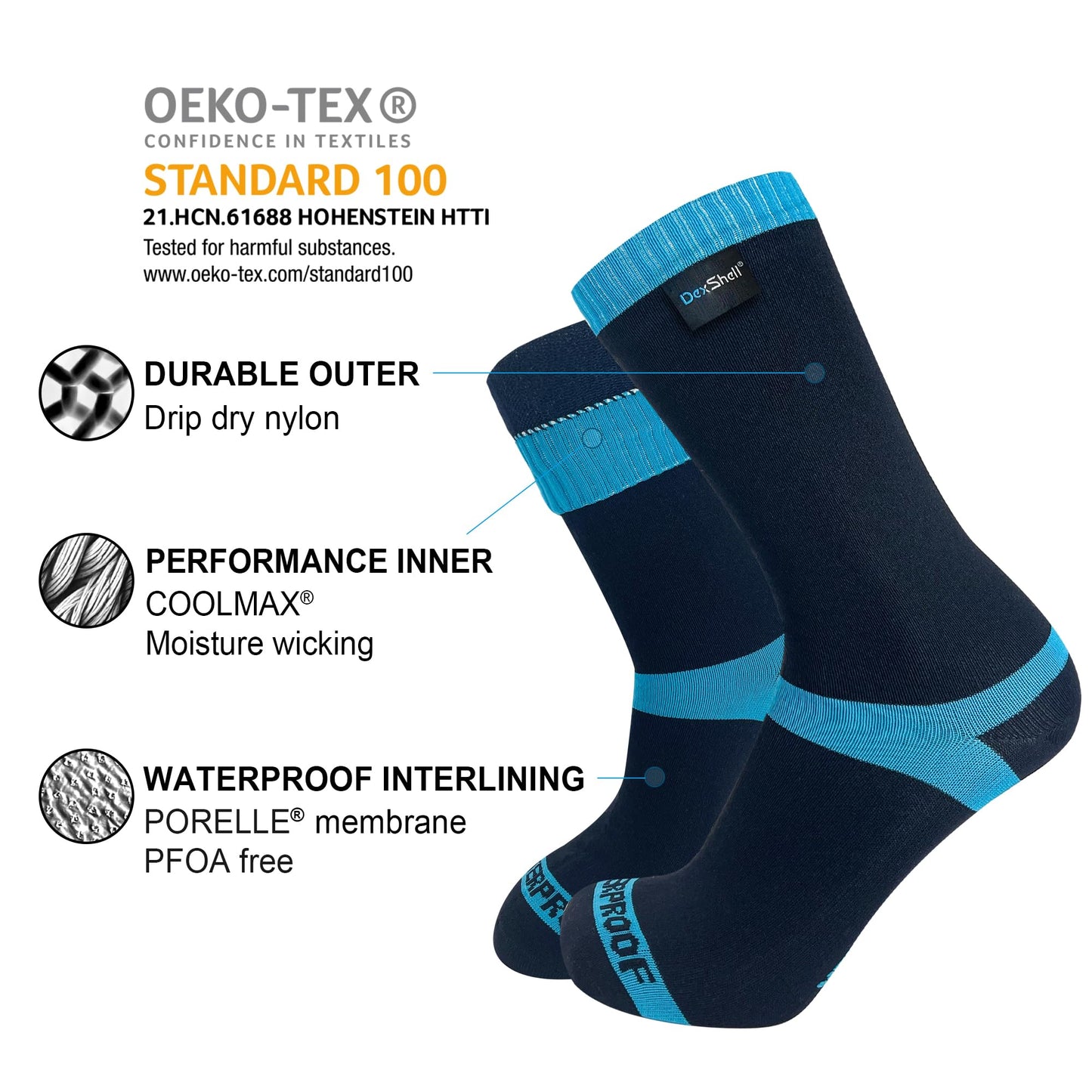 DexShell Waterproof Socks for Men and Women Membrane Insulated Thermal Mid Calf for Cold Weather Hiking Hunting Activities