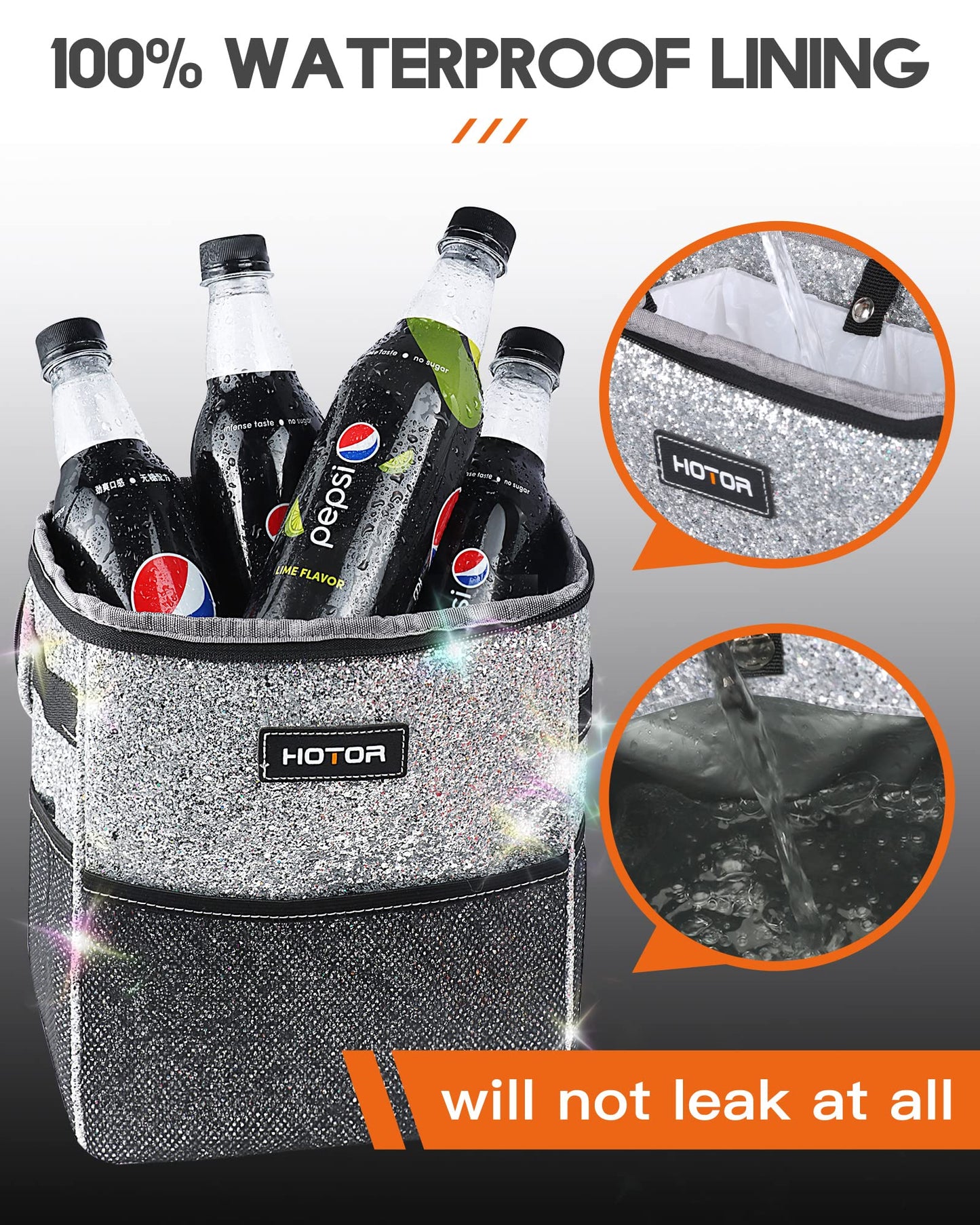 HOTOR Car Trash Can with Lid and Storage Pockets - 100% Leak-Proof Organizer, Waterproof Garbage Can, Multipurpose Trash Bin for Car, 2 Gallons, Black