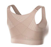 Beige posture correcting push-up bra with wide straps and supportive back design